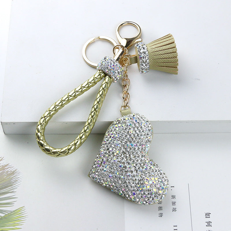 Wholesale Diamond Studded Peach Heart Tassel Leather Keychain